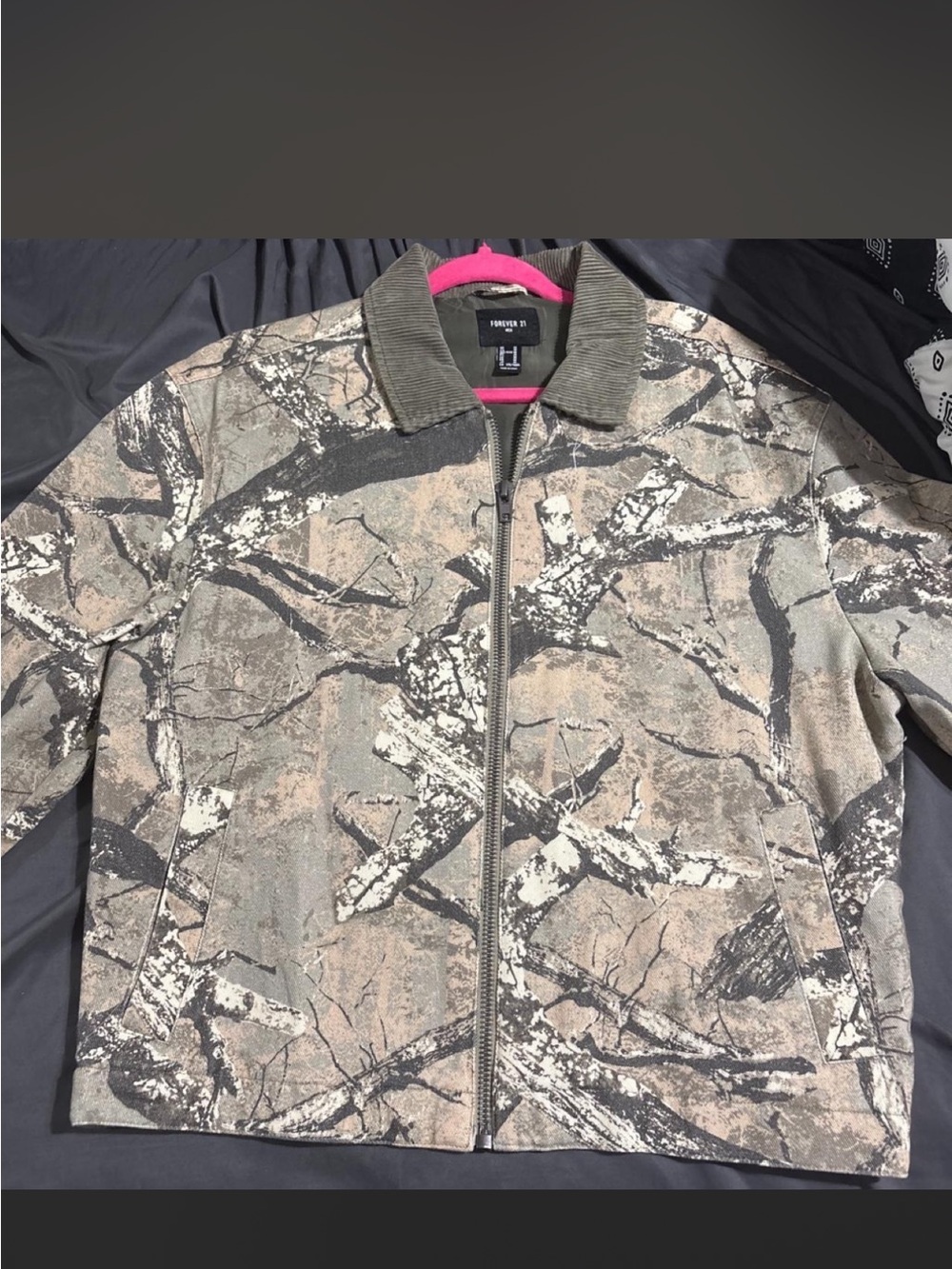 Forever 21 Men's Camo Zip Bomber Jacket - Green/Tan/Black
